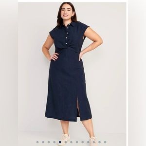 Waist-Defined Twist-Front Midi Shirt Dress, Color: Navy, Size XL, NWT, Old Navy
